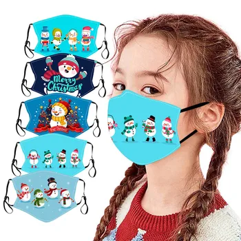 

5pc Funny Christmas Snowman Santa Cartoon Printing Mask for kids Children Mouth Mask Protection Face Mask Washabl can Put Filter