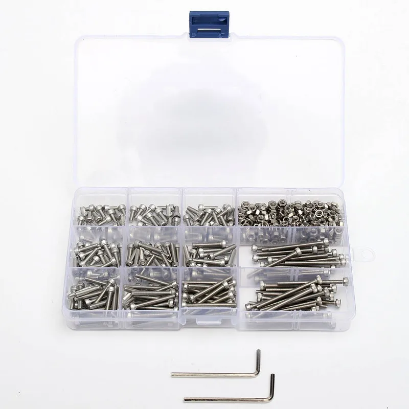 

442pcs M3 (3mm) A2 Stainless Steel DIN912 Allen Bolts Hex Socket Head Cap Screws Allen Wrench With Nuts Assortment kit