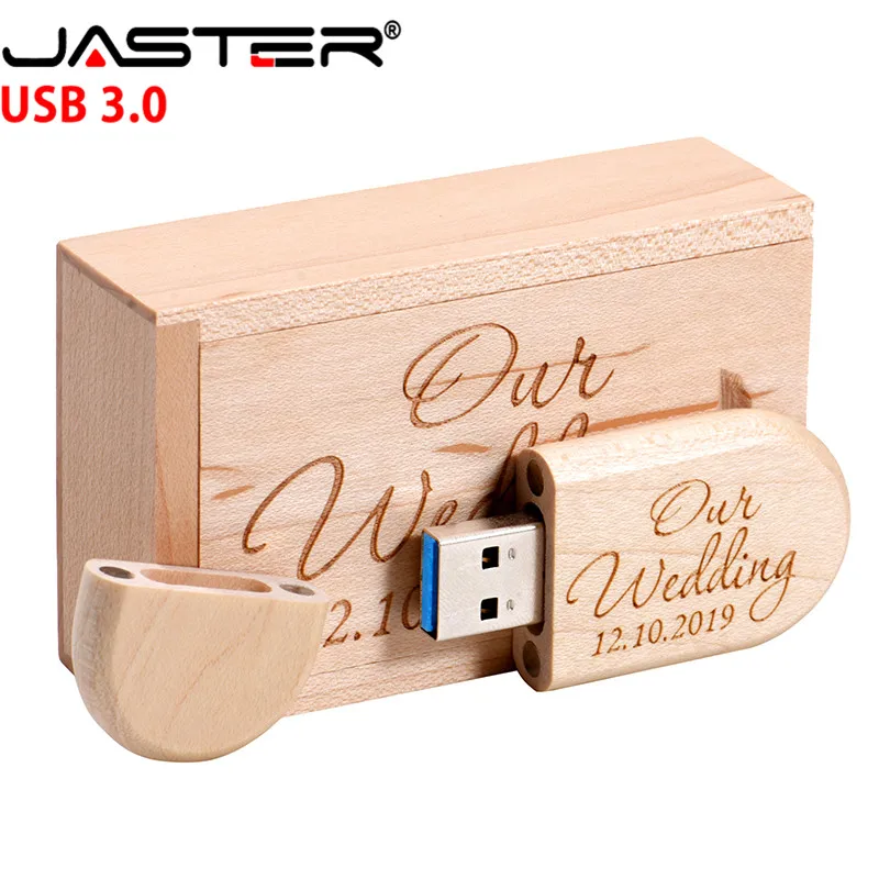 

JASTER usb flash drives USB 3.0 (free custom logo) maple walnut wooden usb + box Memory stick pendrive 8GB 16GB 32GB gift