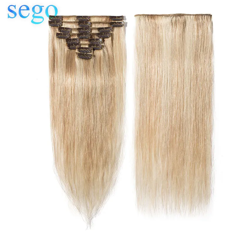 

SEGO 8"-24" 45-75G Straight 8pc/set Clip In Human Hair Extensions Non-Remy 613# 18P613 Blonde Color Clip Ins Brazilian Hair