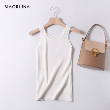 

BIAORUINA Women's Solid Color Basic All-match Knitted Tank Top Sleeveless Female Boat Neck Casual Summer Camisole