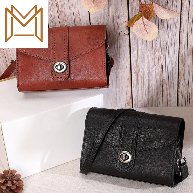 

Small Bag Woman 2019 Genuine Leather Woman Layer Cowhide Manual Single Shoulder Satchel Joker Small Square Package