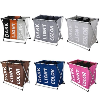 

2019 Deluxe Dirty Clothes Laundry Basket Bamboo Detachable Three Grid Home Waterproof Laundry Basket 3 sections