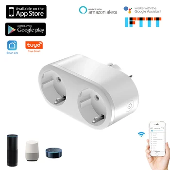 

2 in 1 Tuya Smart EU Wifi Plug Remote Control Home Appliances Works with Alexa Google Home App No Hub Required Schedules