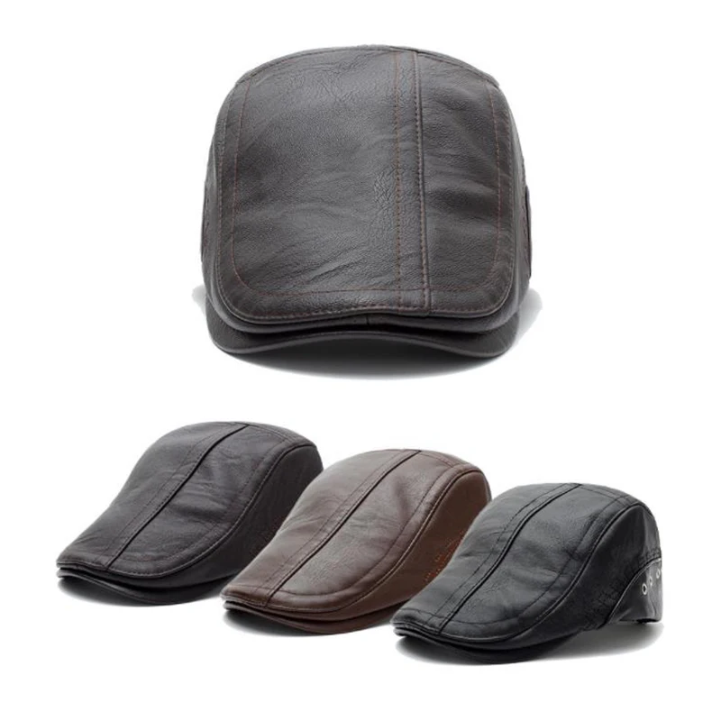 JAMONT wholesale 2018 new men's hat winter sun PU leather beret fashion Gorras warm Casquette cap | Аксессуары для одежды