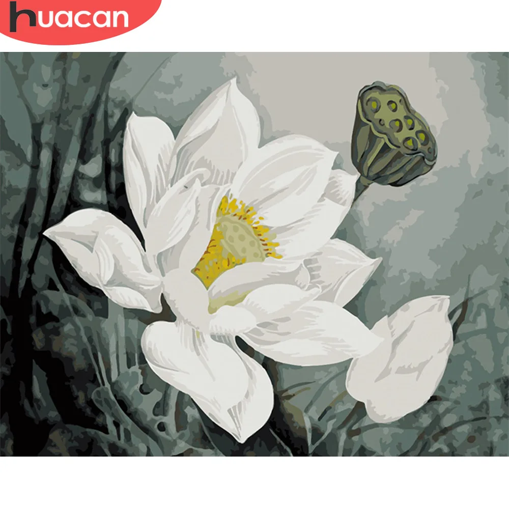 HUACAN Picture By Numbers Lotus Flower HandPainted Art Dawing On Canvas Oil Painting Kits DIY Home Decoration Gift | Дом и сад