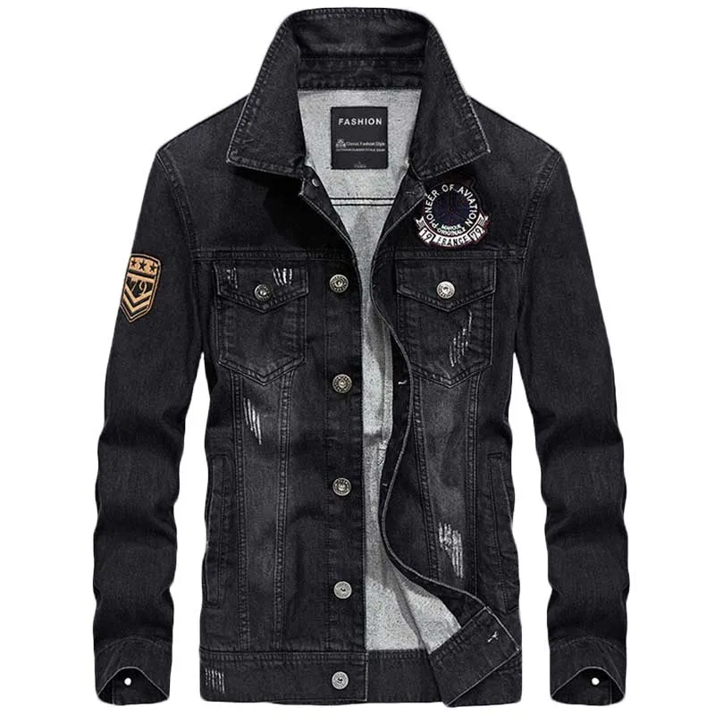 military style jean jacket