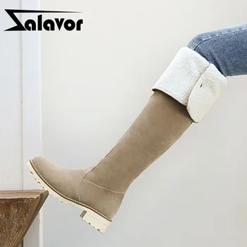 

ZALAVOR New Women Over Knee Boots Plush Fur Zipper Women Long Boots Fashion Warm Winter Shoes Woman Footwear Size 35-43