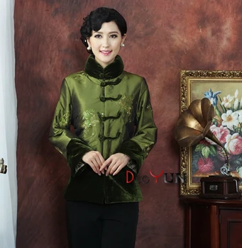 

Green velvet middle-aged mother grandmother mother-in-law temperament grandmother Sequins Embroidery Tang suit winter coat
