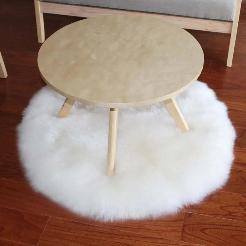 New faux sheepskin wool carpet 30 x 30 cm Fluffy soft longhair decorative carpet cushion Chair sofa mat(Round White