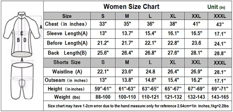 Aogda 女尺码表 英寸 2018