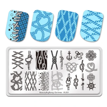 

Beautybigbang Rectangle Nail Stamping Plate Template Stainless Steel Leopard Dot Lines Rope Geometric Nail Art Image Printer