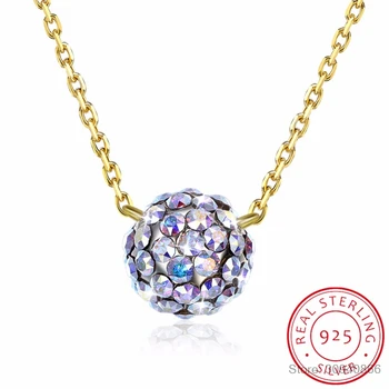 

Colorful Ball Pendant Necklaces Crystals 925 Sterling Silver Beads Collars Fine Jewelry For Women Girls