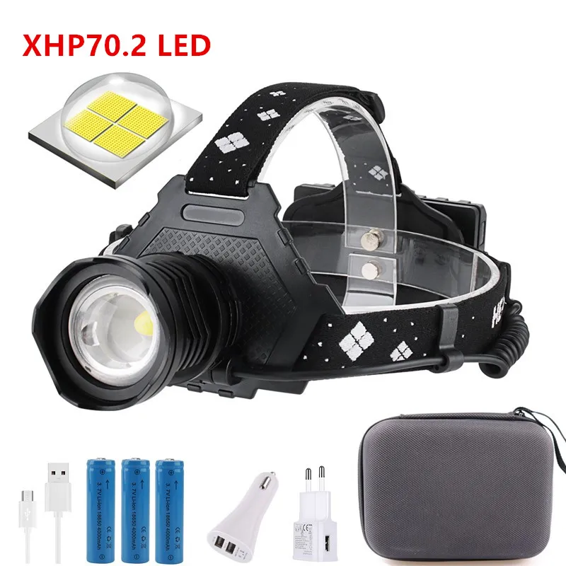 

BORUiT XHP70.2 LED Headlamp 5-Mode Zoom Headlight 5000LM High Power Flashlight 18650 Rechargeable Camping Hunting Head Torches