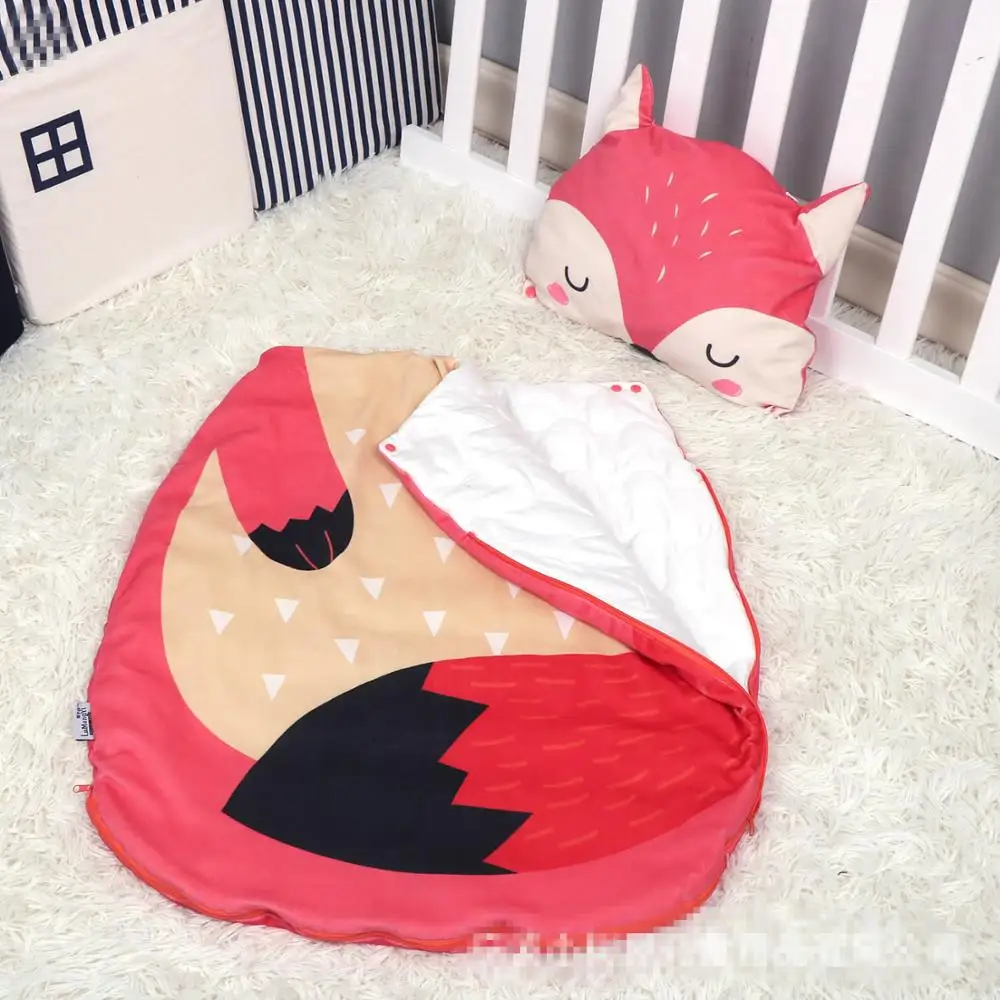 Спальный мешок с героями мультфильмов, хлопок, для мальчиков и девочек, fleabag, домашняя кровать, mothercare, детский комбинезон, 120*65 см, для 0-5 лет, съемная подушка - Цвет: fox orange red