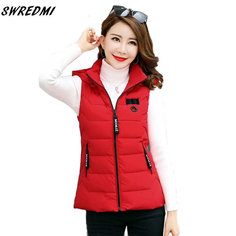 Beste Swredmi Vest Voor Winter Vrouwen Hooded Warm Vest Vrouwen Jas Jasje Mouwloze Dikke Korte Vest Sneeuw Wear