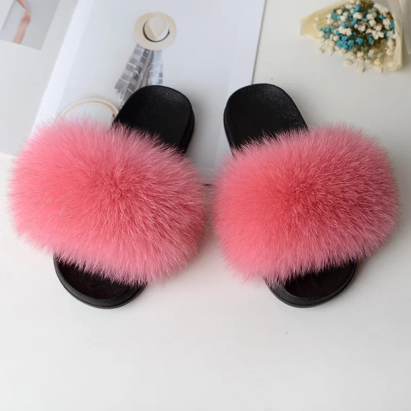 Обувь; женские тапочки; модные повседневные женские домашние тапочки с лисьим мехом; zapatos de mujer; милые домашние сандалии; тапочки плоские туфли - Цвет: Water Pink