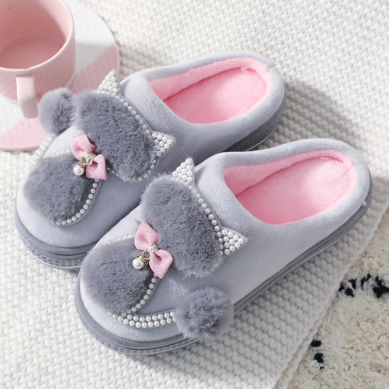 Women Cotton slippers Cute Cat Slippers Ladies Platform Indoor Shoes