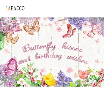 

Laeacco Birthday Backdrops Watercolor Wood Board Butterfly Flowers Blossom Photography Backgrounds Baby Shower Newborn Photocall