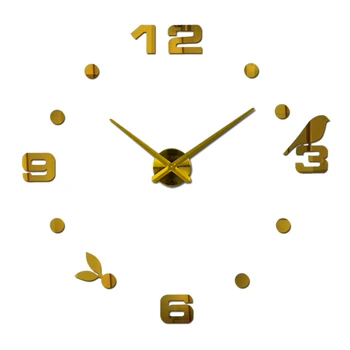 

3D Wall Clock,DIY Frameless Wall Clock Wall Stickers Mute Clock for Home Living Room Office Kitchen Decoration-Gold
