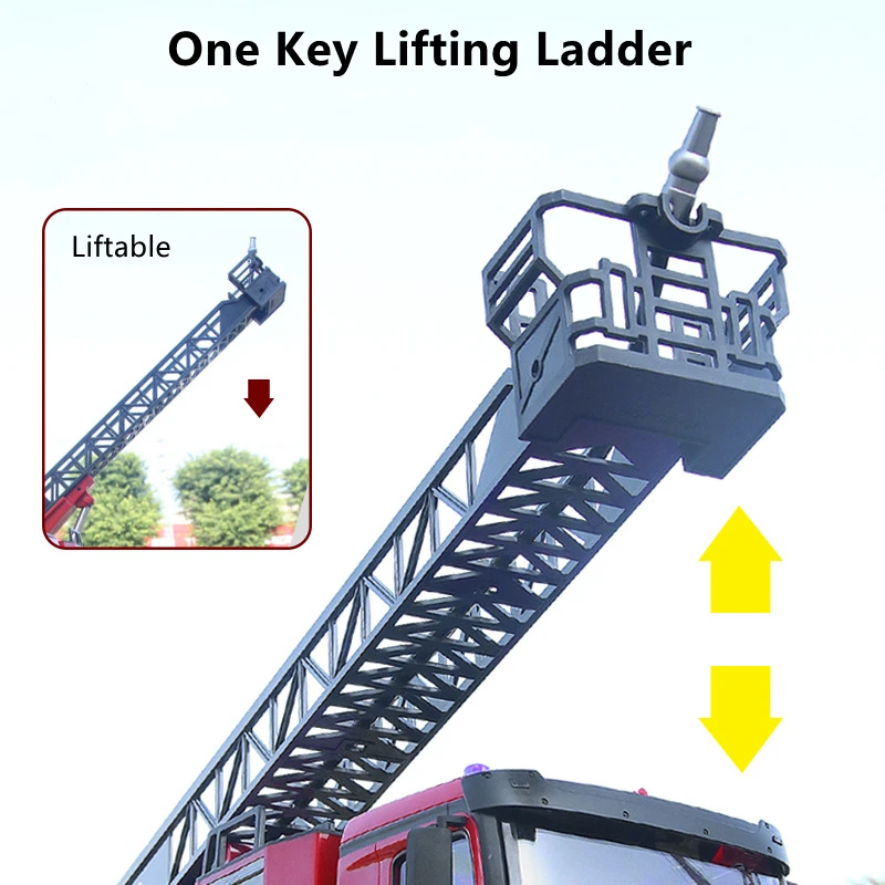 22-CH Simulation Ladder Fire Truck One Key Spray Water 270 Degree Rotation Console Liftable Ladder 40Mins Sound And Light RC Toy 3