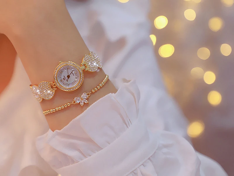 Женские часы, кварцевые женские золотые модные наручные часы с бриллиантами из нержавеющей стали, женские наручные часы с браслетом для девушек