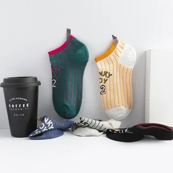 

Alphabet Print Striped Famale Ankle Socks Fashion Cotton Girls Hosier Low Cut Socks Western Style Breathable Women Sports Socks