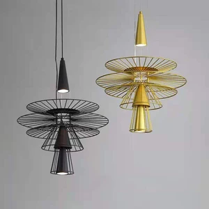 Postmodern Simple Iron Wire Hollow Flying Saucer Chandelier Living Room Teahouse Creative Hotel Designer Lamps