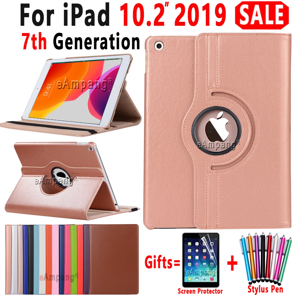 

Smart Case for Apple iPad 10.2 2019 7th Gen A2197 A2200 A2198 A2232 360 Degree Rotating Leather Sleep Awake Cover Funda Coque