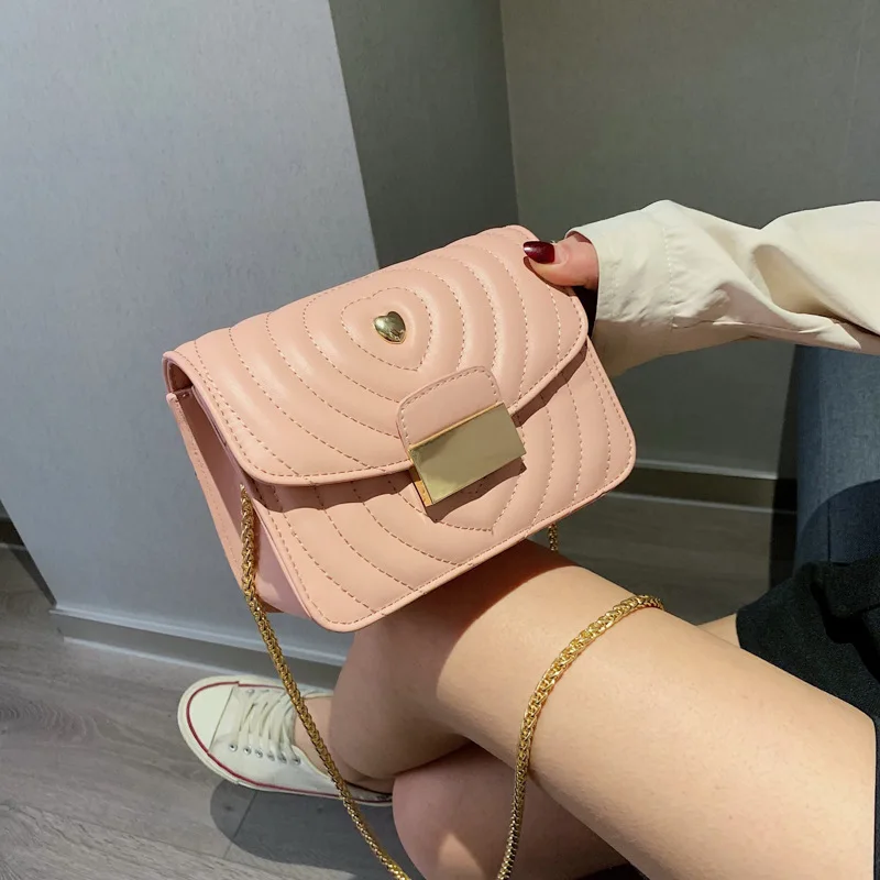 

Car Suture Heart Shape Small Square Bag Women's 2020 New Style Fashion Bag with Chain Shoulder Bag Shoulder Bag WOMEN'S Bag