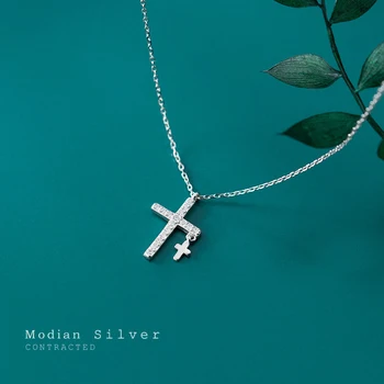 

Modian Fashion Genuine 925 Sterling Silver Sparkling Clear CZ Big Tiny Cross Pendant Necklaces For Women Fine Jewelry Girl Gift