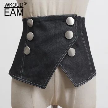 

WKOUD EAM 2020 New Double Breasted Buckle Denim Wide Corset Belt Women Fashion All-match Belt Female Trendy Waistband Tide PF598