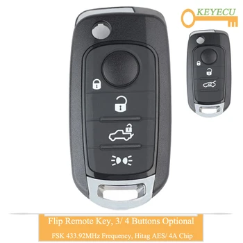 

KEYECU Flip Remote Control Car Key for Fiat 500X Egea Tipo 2016 2017 2018 Fob 3/ 4 Buttons - FSK 433.92MHz - Hitag AES/ 4A Chip