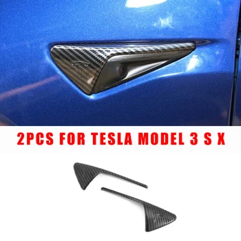 

2pcs Carbon Fiber Car Side Fender Camera Vent Cover Trim For Tesla Model 3 X S Decoration Cover Trims Car Sticker