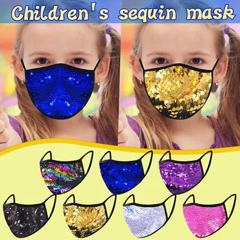 

Sequin Children Mask Paillette Reusable Washable Face Mask Fashion Masque Enfant Breathable Earloop Mask For Kids Mascarilla