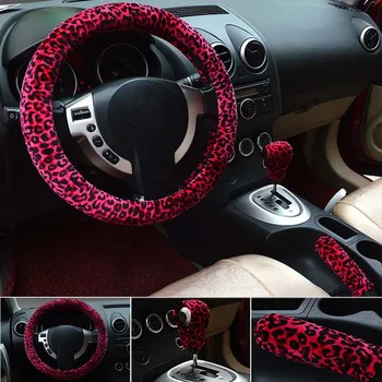 

15in Sexy Leopard Print Plush Car Steering Wheel Cover For Women Girl Lady Car Styling Decor Accessories