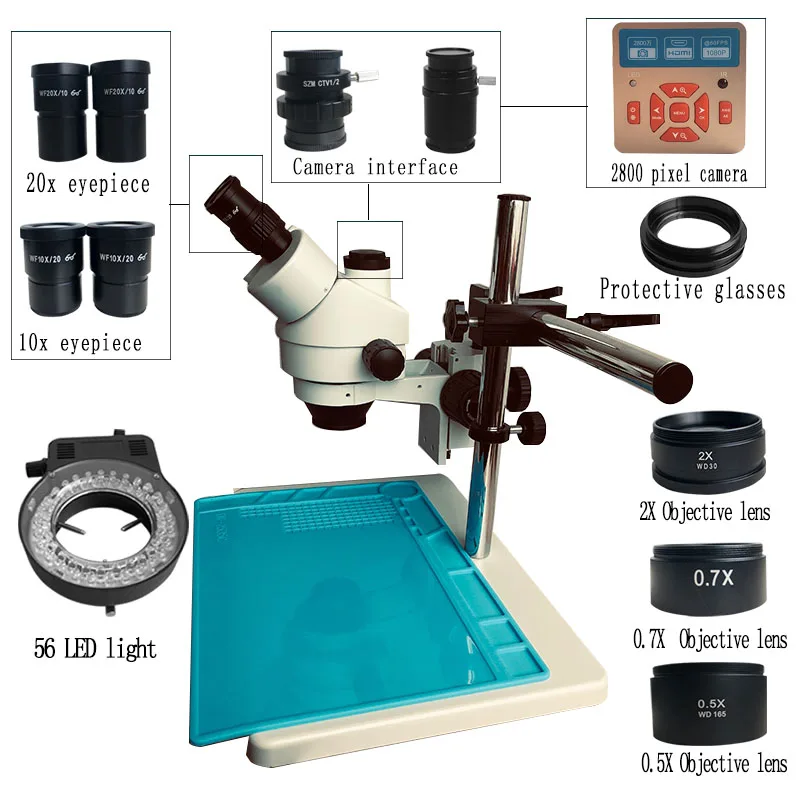Trinocular stereoscopic microscope 3.5-180 times continuous doubling 28 million USB HDMI interface