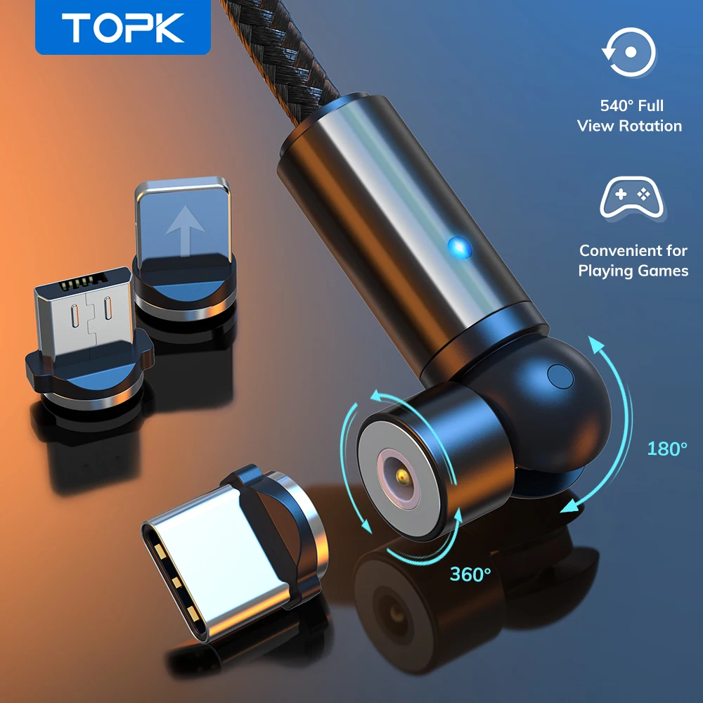 TOPK 540 Rotate Magnetic Cable USB Type C Cable Magnetic Charging Micro USB Cable for iPhone 7 8 11 6 Plus XR XS XiaoMi Samsung| | - AliExpress