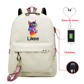 

softback Likee Video APP Printed School Bags like Likee USB Charge backpack Students Backpack for Women Men Shoulder Bags