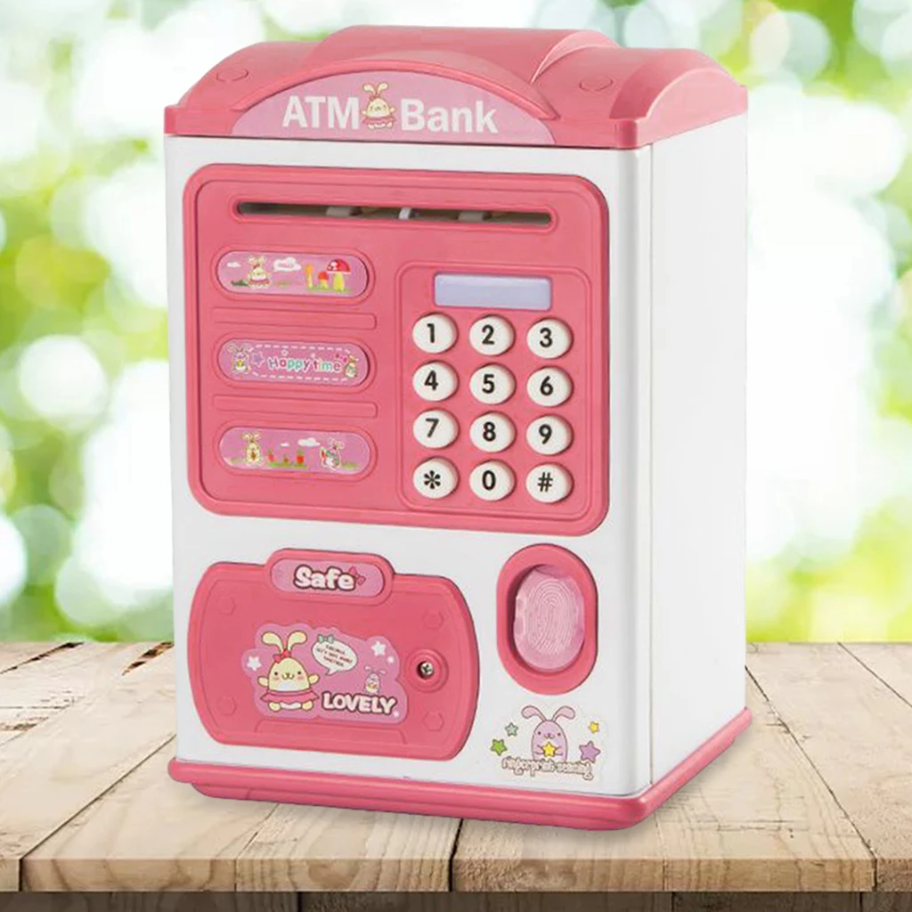 Mini ATM Machine Children's Electric Piggy Bank Simulation Fingerprint Lock Automatically Rolling Money Password Lock Safe Boxes 2