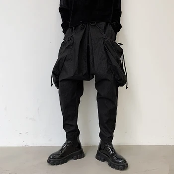 

Male Japan Streetwear Vintage Fashion Punk Gothic Pencil Trousers Jogger Sweatpants Men Spring Big Pocket Casual Harem Pant