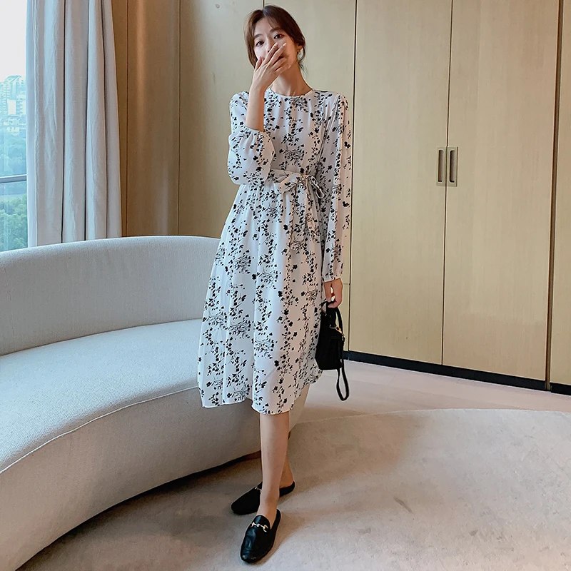 

Women Floral Chiffon Dress Spring Summer 2022 Long Sleeve Elegant Korean Flowers Boho Casual Party Vacation Runway Vestidos New