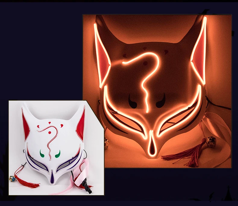 Anime Expro Decor Japanese Fox Mask Neon LED Light Cosplay Mask Halloween Party Rave Led Mask Dance DJ Costume Props