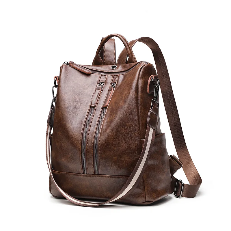 

Double Zipper Design Women Backpacks soft Leather Shoulder Bags Girls Boys School Daily Travel Dating Backpacks Mochila