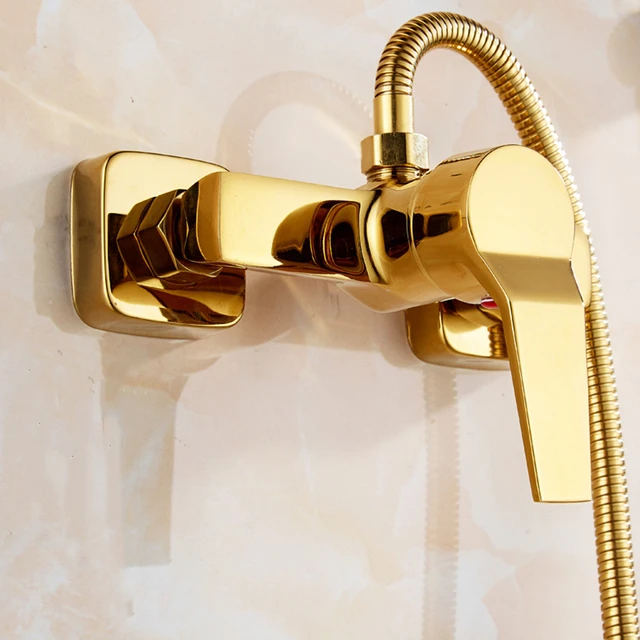 1ชุดอ่างอาบน้ำก๊อกน้ำเดี่ยวทองเหลืองมือถือ Golden Bath Shower Mixer Tap พร้อมฝักบัวอาบน้ำ Hand Wall Mount 5