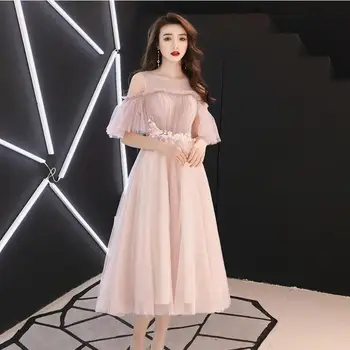 

Lady Off Shoulder Pleated Formal Party Dress Qipao Elegant Appliques Butterfly Sleeve Cheongsam Sexy O-neck Mesh Vestidos