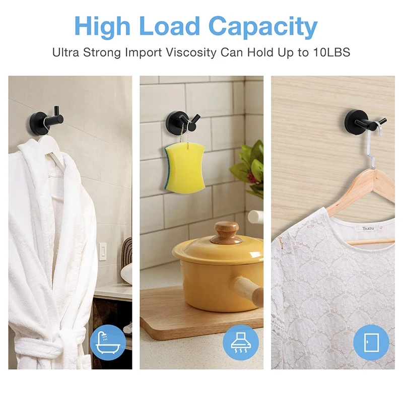 

Towel Hook Matte Black for Bathroom,Bath Clothes Cabinet Closet Sponges Robe Hook Wall Mounted Round Kitchen Heavy Duty Door Han
