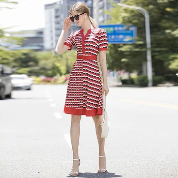 

High Quality 2020 Summer New Women'S Fashion Party Casual Elegant Chic Gentlewoman Red Printed Chiffon Dresses Knee Length
