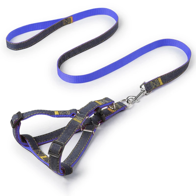Misspet Jean Denim Leash Harness Dog Collar Pet Adjustable Collar Chain Small Medium Large Dog Outdoor Training Cat Rope Belt