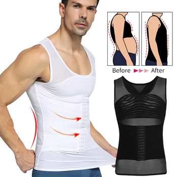 

Mens Slimming Body Shaper Shapewear Abs Abdomen Compression Vest to Hide Gynecomastia Moobs Workout Tank Tops